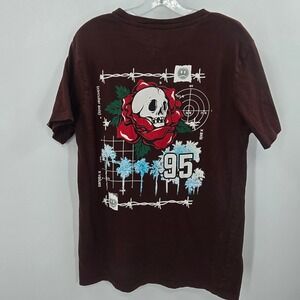Taco Tuesday Mens Large Brown Skull Rose Graphic T-Shirt Cotton Streetwear